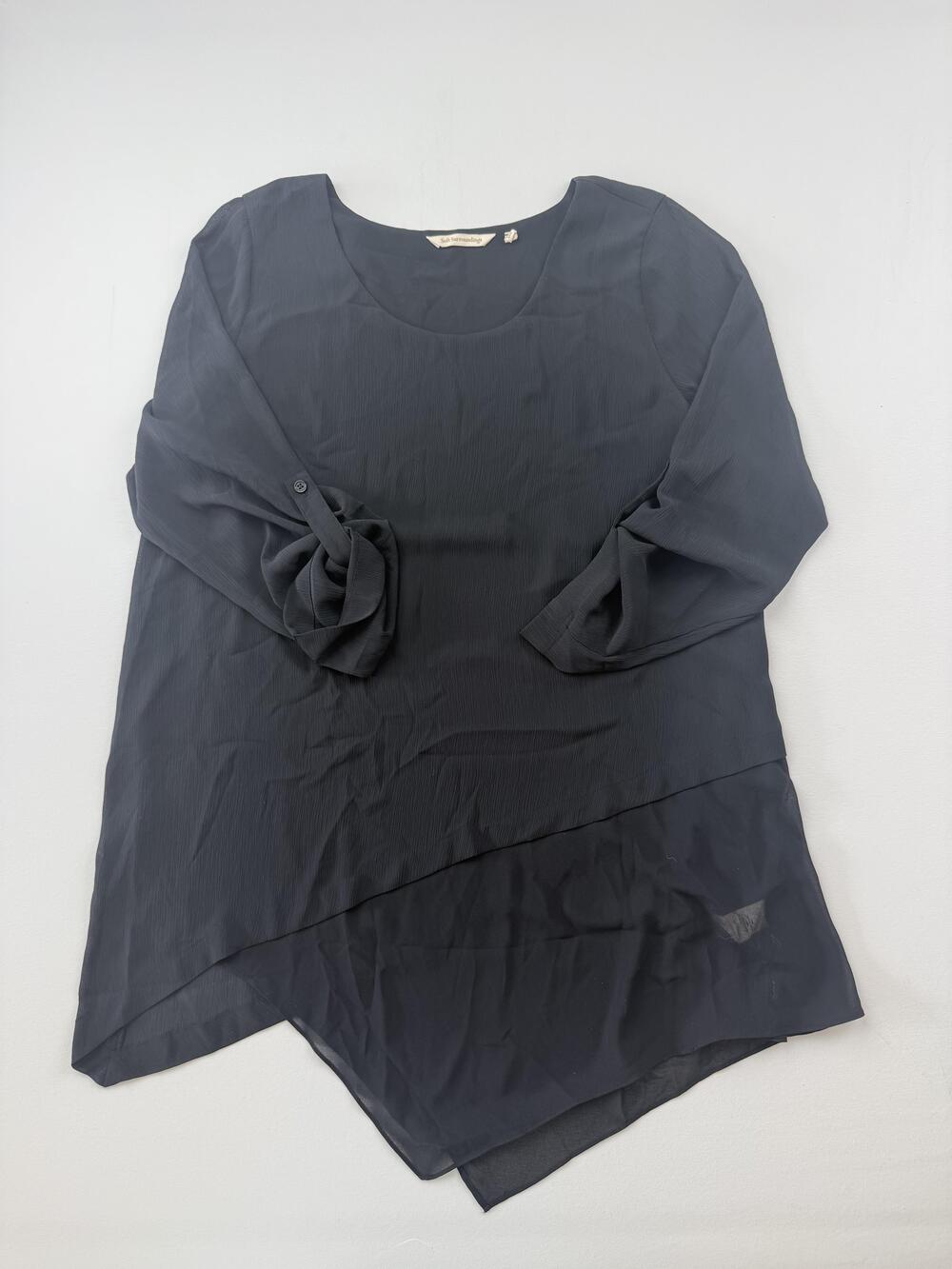 Soft Surroundings Blouse Womens Large Black 3/4 Roll Tab Asymmetrical Tunic Top